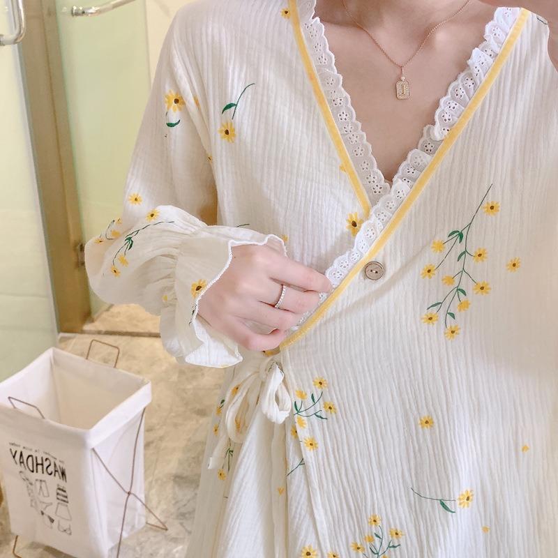 Cotton Gauze Maternity Robe Spring Autumn Thin Kimono Nursing Pajamas Summer Pregnancy Postpartum Breastfeeding Home Wear