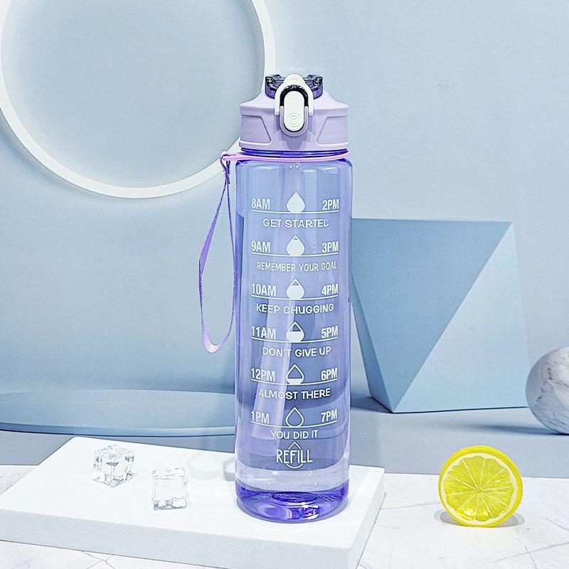 750ml Large Capacity Sports Water Bottle Leak Proof Plastic Drinking Cup With Time Scale Suitable For Travel Fitness Sports