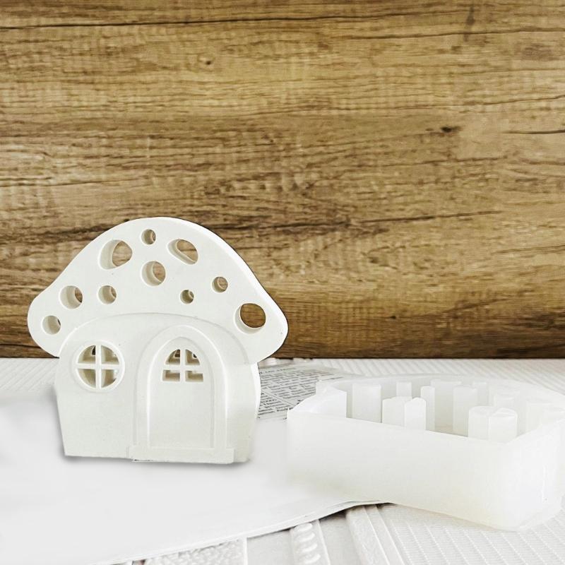 Mushroom House Candle Holder Silicone Mold 3D Houses Making Supplies Plaster Concrete Resin Candlestick Casting Molds