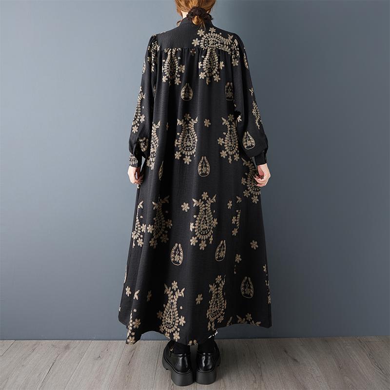 DIMANAF Frühling Herbst Übergröße Damen Hemdkleid Langarm Schwarz Druck Blumenmode Dame Locker Lässig 2026