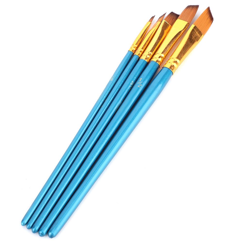 5Pcs Blue Nylon Hair Drawing Brush Art Painting Set Tool(flat)