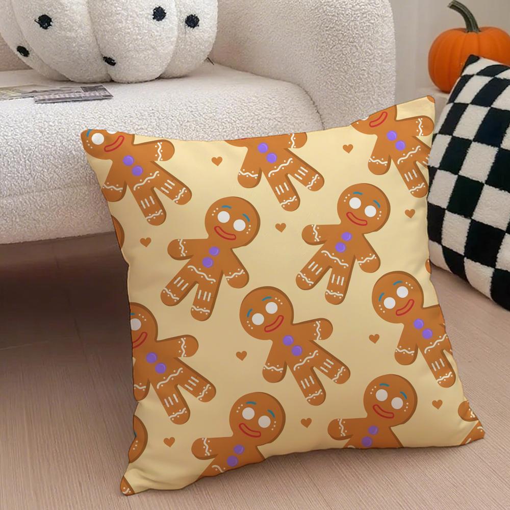 cute Gingerbread print Cushion Cover Throw Pillow Cover Hidden Button Durable Polyester Chair Cushion