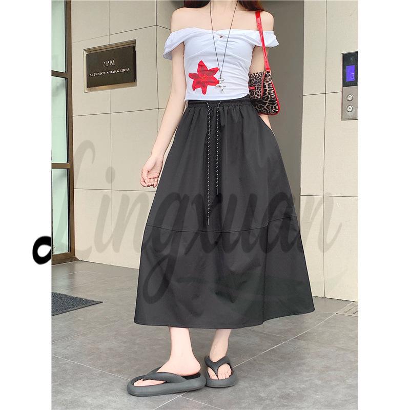 

Plus Size Pear-Shaped High-Waisted White A-Line Skirt - Tummy Concealing & Slimming for Summer 4XL чорний