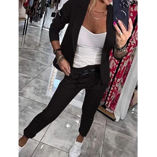 

Женская элегантная приталенная куртка из двух частей, формальная офисная работа, брюки с лацканами, комплект пальто M чёрный