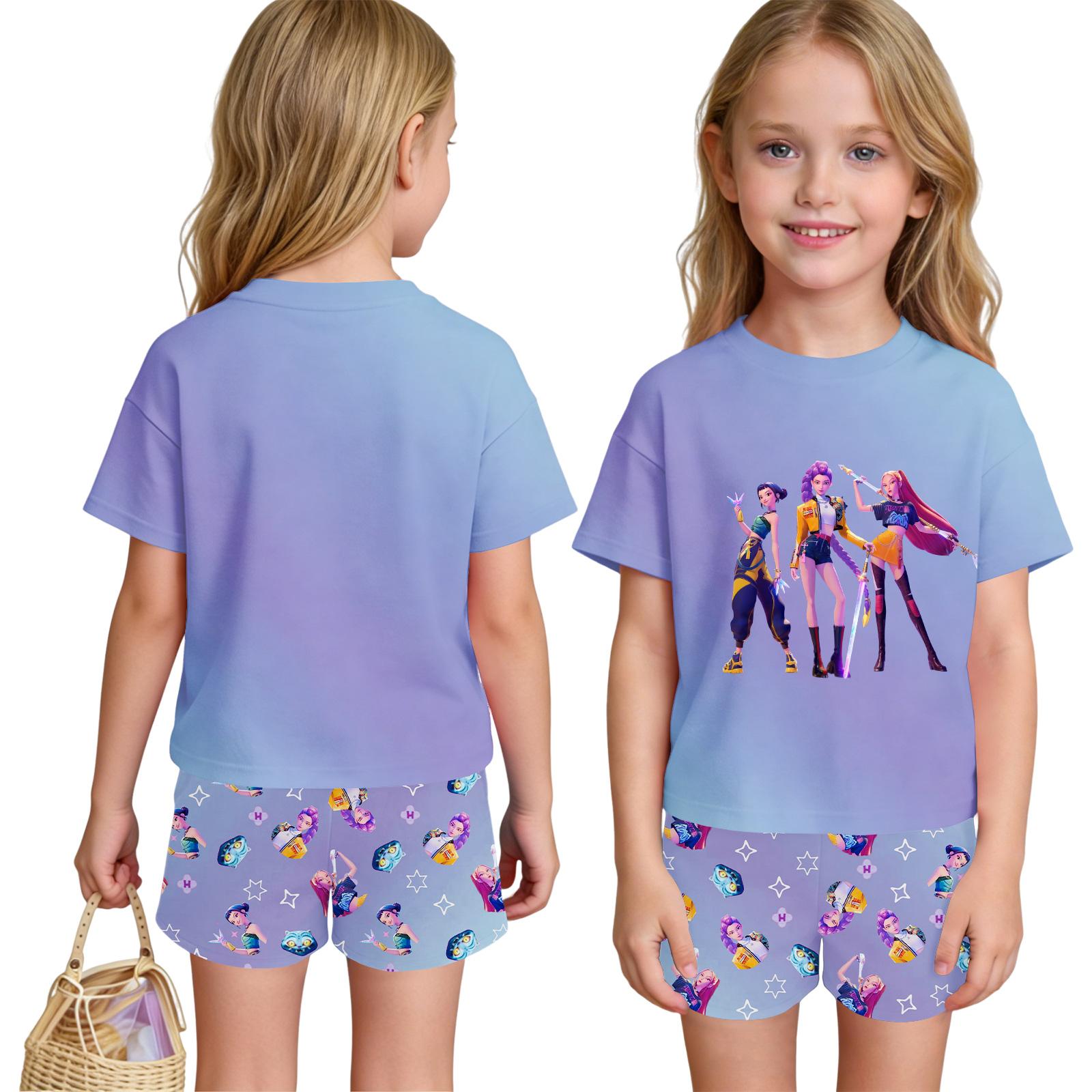 Children s Casual Short Sleeve And Shorts Letter Print Set 110 синий