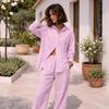 Women's Loose Fit Two Piece Outfit Long Sleeve Shirt Straight Waist Wide Leg Pants Stripe Print Urban Co-ord Set