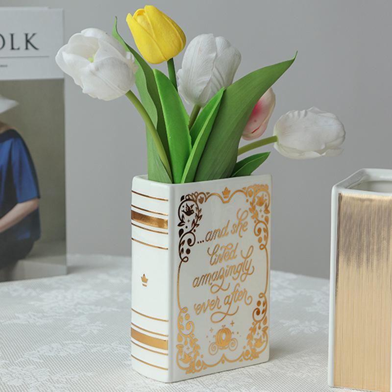 Luxury Ceramic Gold Book Vase Northern European Modern Flower vaseTable Wedding Hydroponics Room Plant Decoration