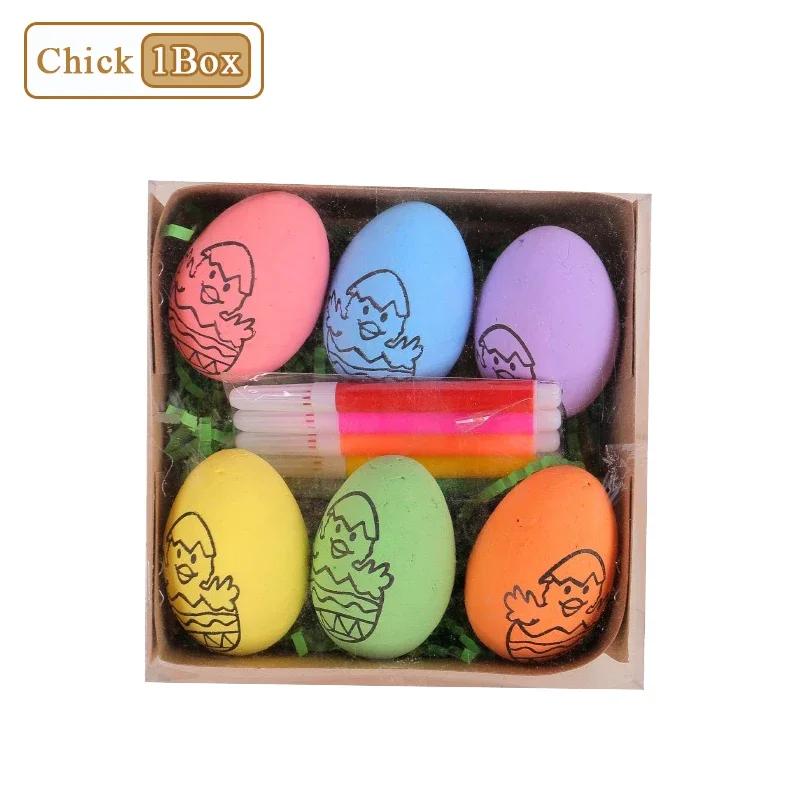 1-20Sets Easter Decoration 2025 DIY Hand Painted Eggs 6 Pcs Cartoon Bunny Eggs Kids Hand Painted Set Gift Home Decoration