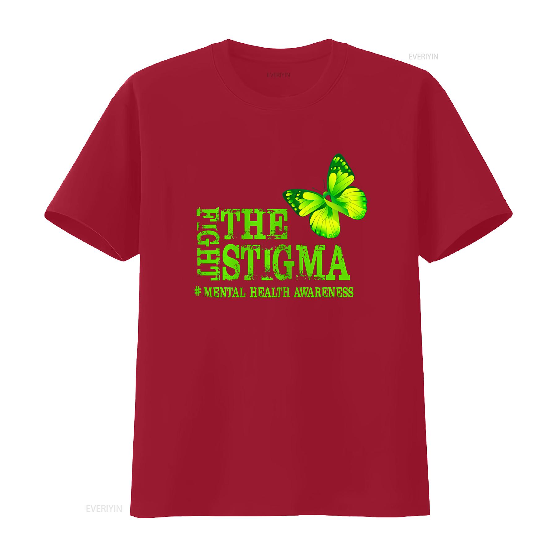 

Women s Fight The Stigma T Shirt Mental Health Awareness Month Black vintage Washed homme streetwear Stylish Casual S