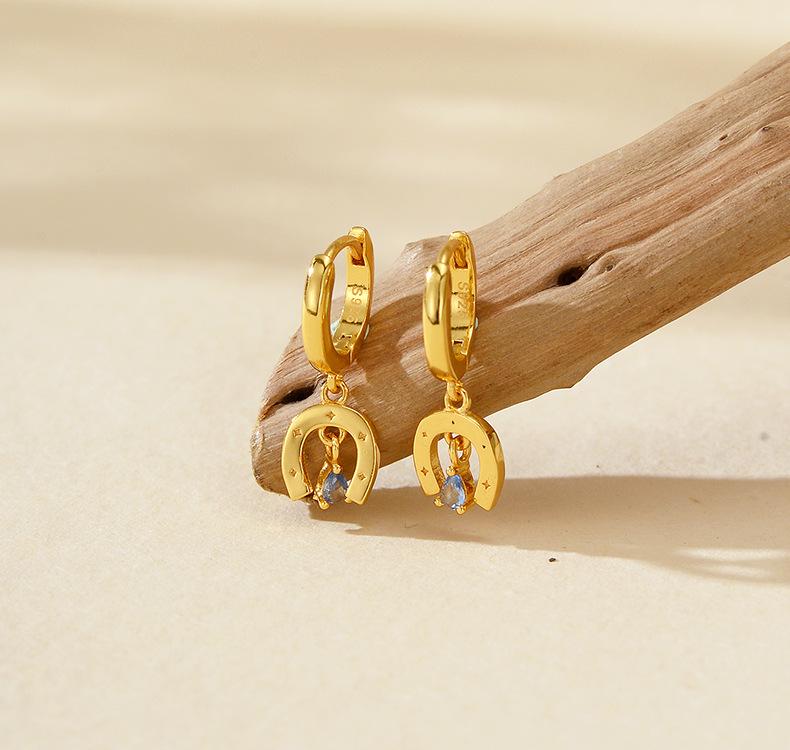 European-American S925 Silver Starry Lake Blue Zircon Water Drop Ear Cuffs - Temperamental Women's Geometric Fashion Earrings