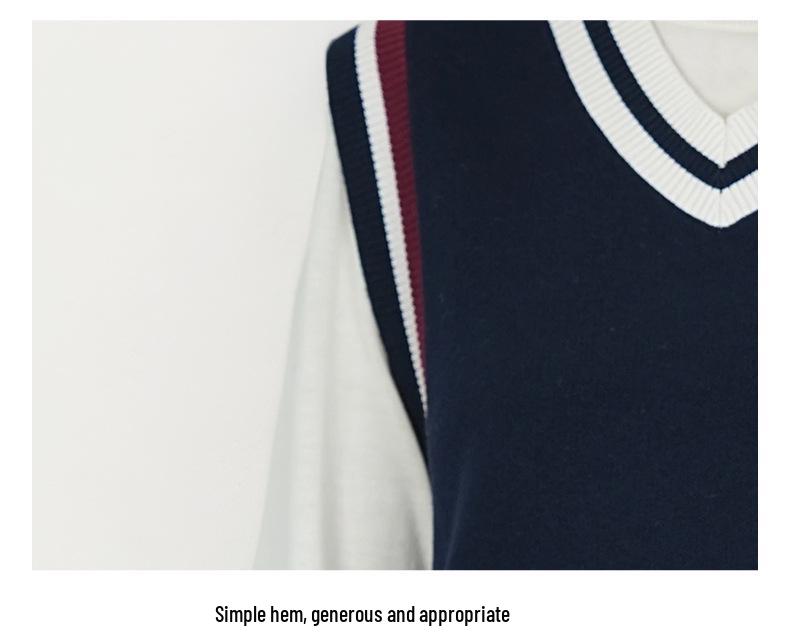 Knitted V-neck Color-Block Vest - Spring & Autumn School Uniform Style Sweater