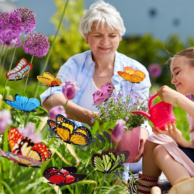100/10pcs Realistic Butterfly Stakes Colorful Artificial Butterflies Stake with Sticks for Outdoor Garden Yard Flower Pots Decor