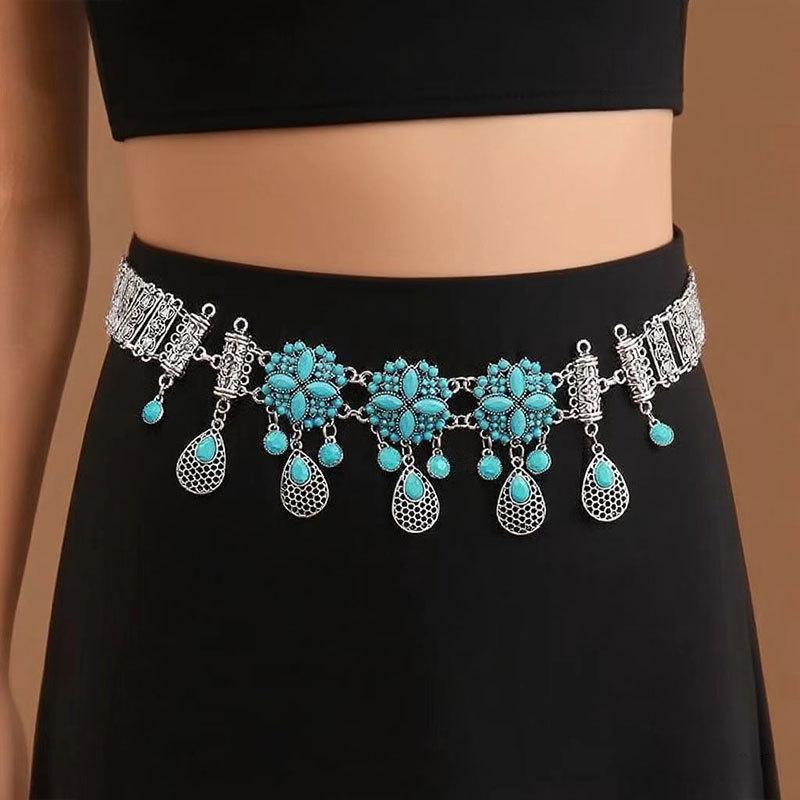 Ethnic Style Metal Retro Coin Waist Chain Women'S Adjustable Dress Waist Seal Love Butterfly Flower Fringed Belt