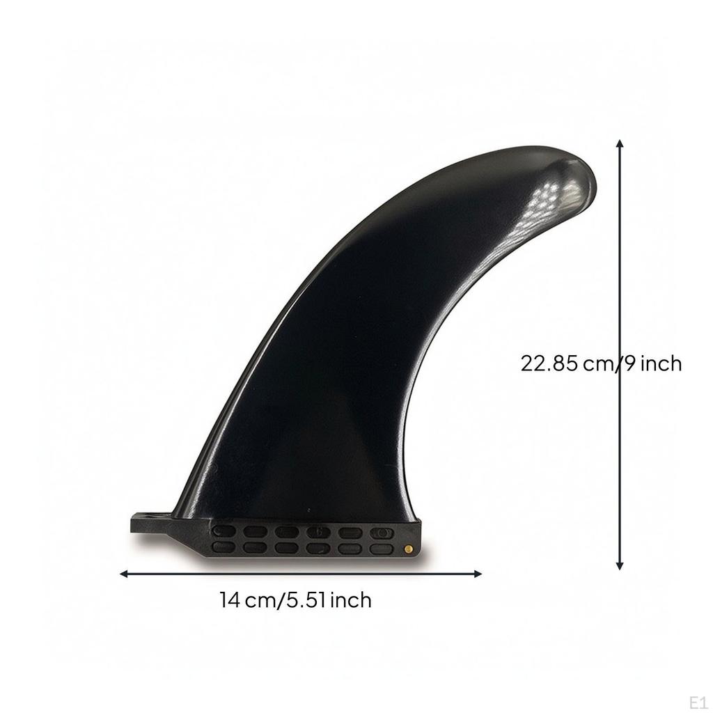 Single Fin 9 Inch with Mounting Base Curved for Longboarders, Surfers, Surfing Black