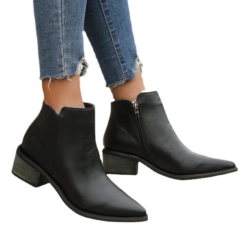 Fashion Women's Winter Shoes for Female Side Zip Girl's Ankle Boots Square Casual Low Heel Hot Sale Light 2025 Ladies Boot Rain Platform