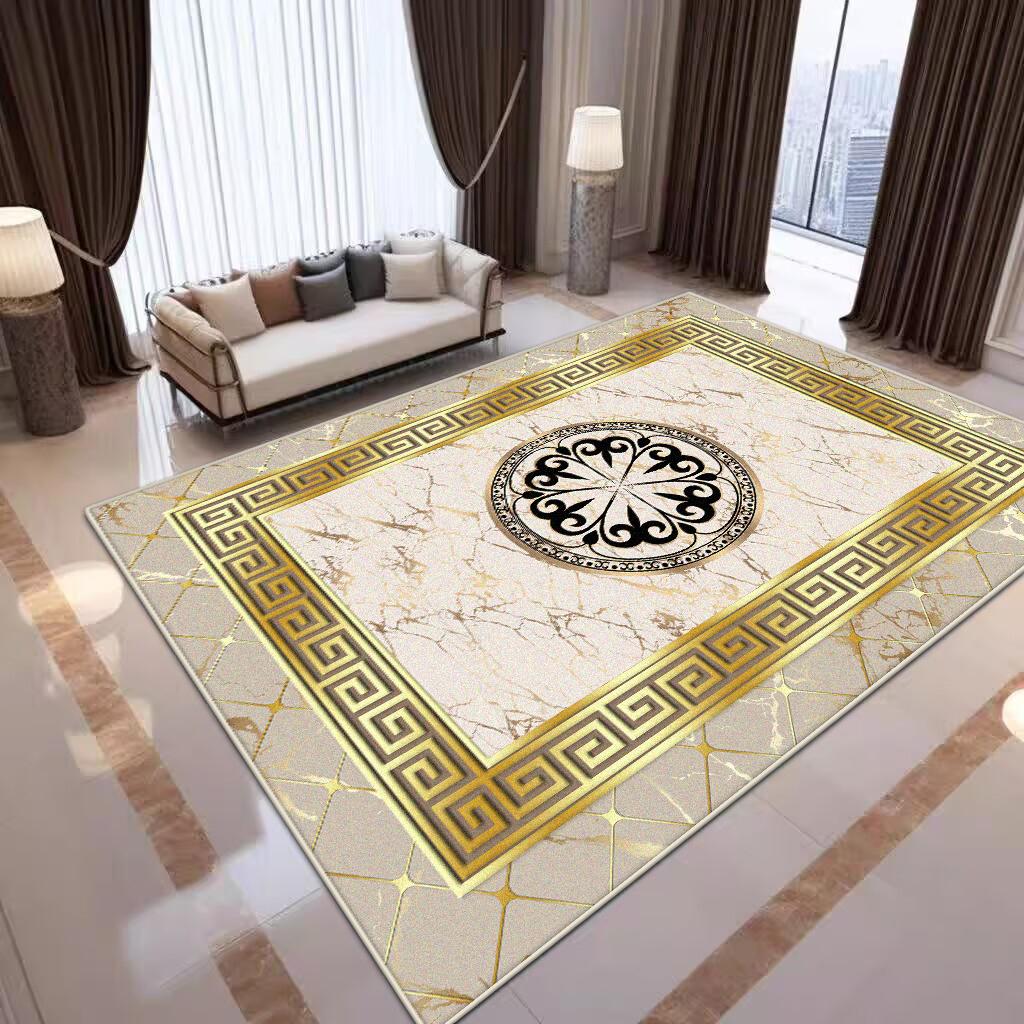 Chinese Style Gold Large Living Room Carpet Home Decoration Luxury Washable Coffee Tables Mat Light Luxury Lounge Rug Non-slip