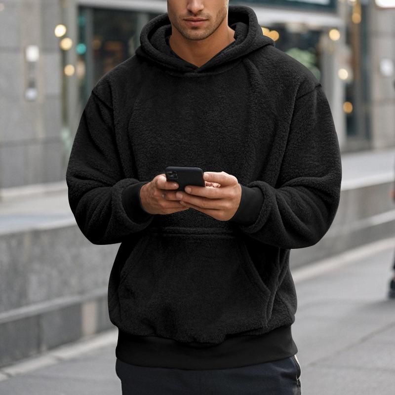 Loose Fit Pullover Hooded Sweatshirt Solid Fleece Lined Men S Casual