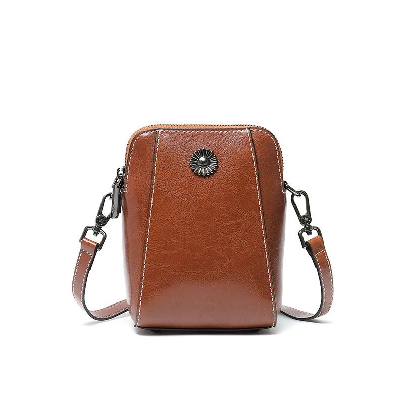 Women's Summer Versatile Small Shell Bag Cowhide Leather Purse Bag Simple Commuting with Crossbody Bag Ladies Cell Phe Pocket