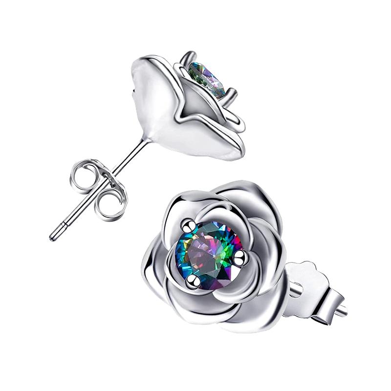 Boucles d'oreilles Fleur Marguerite Argent S925 Rose Jaune Fleur Créoles Pour Femmes Mariage Fiançailles Zircone Bijoux Originaux Cadeau