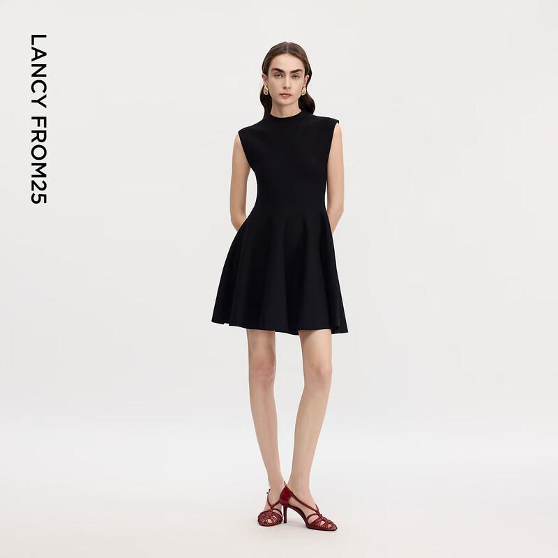 LANGZI High-Neck Sleeveless Ribbed A-Line Mini Dress