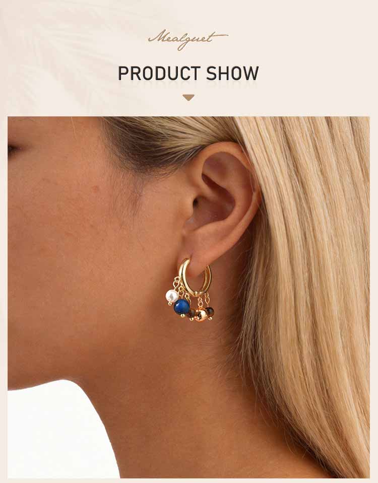 Hoop Earrings, Multi Gemstone Pendant Natural Stone Beads Pendant Bohemian Fashion Trendy Jewelry Ear Accessories for Women