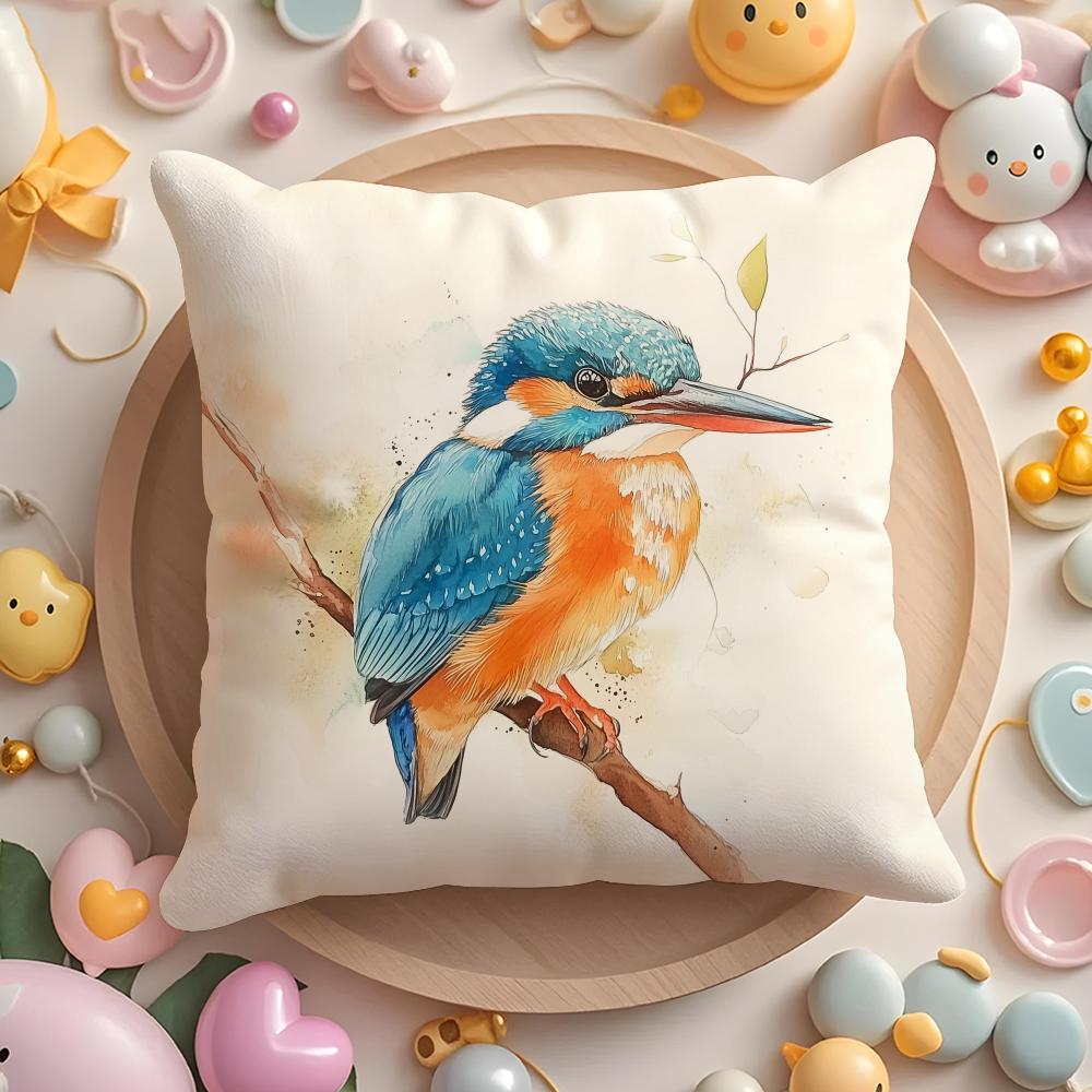 Kingfisher watercolor painting Cushion Cover Home & Car Multi-Scene Pillow Cover - Reversible, Soft & Durable for Daily Use