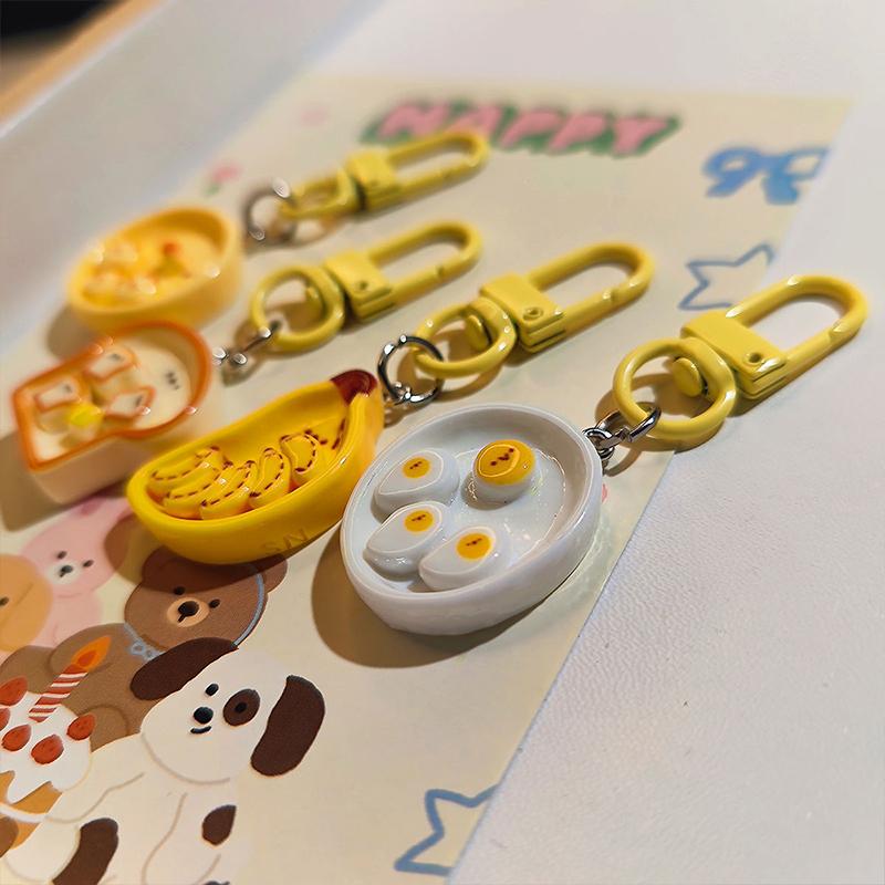 1Pcs/4Pcs Keychain Decoration Woman Keychain Gift Resin Keychain Purse Cute Breakfast Keychain Hang On Backpack