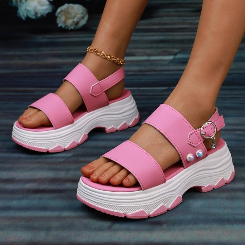 Summer New Large-size Foreign Trade Women's Shoes Wide-sided with Sweet Wind Thick-soled Wedge Sandals Women