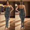 European and American fashion women's clothing solid color hot diamond sleeveless dress length