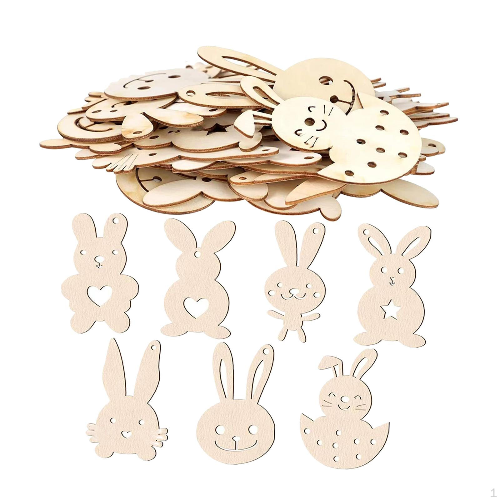 

70Pcs Easter Wooden Bunny Cutouts Wood Tags to Paint Shape Slices Rabbit