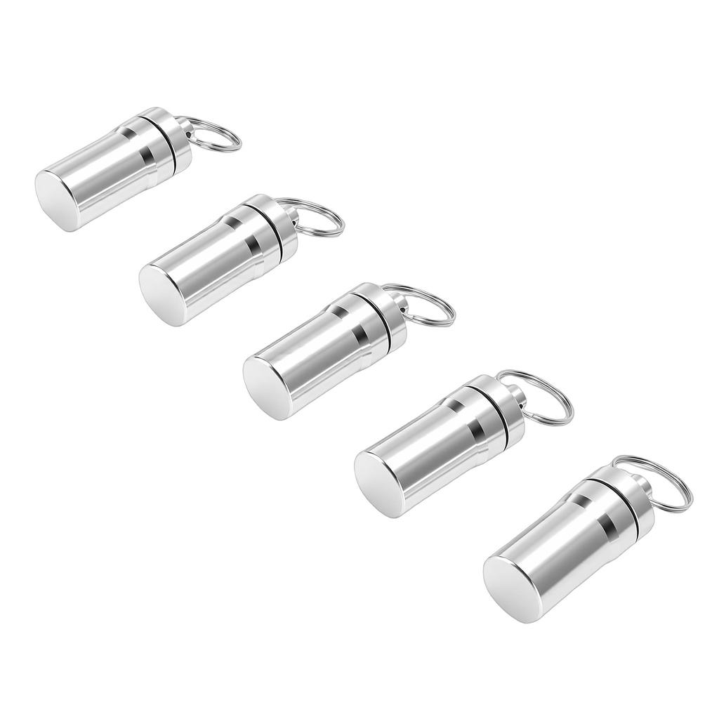 5 Pcs Keychain Tablets Holder Water Proof Small Tablets Case Container with Ed Lid Aluminum Alloy 0.87x2.05in