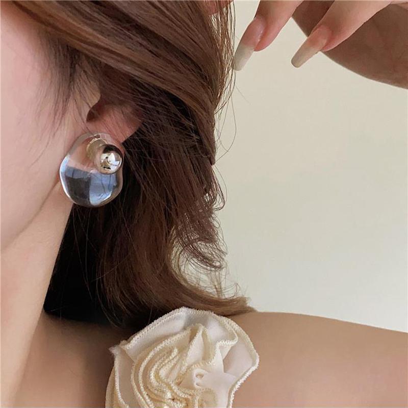 Transparent Geometric Earrings Made Resin Metal Combined Fashionable Luxurious Trendy Design Earrings Women's Parties Jewelry