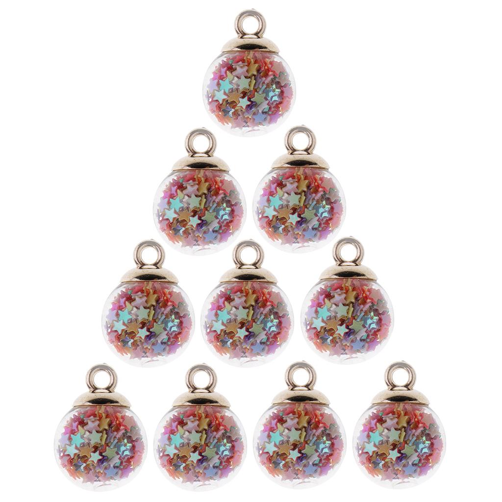 DIY 20Pcs 16mm Colored Stars Transparent Glass Ball Charms With Tiny Star Pendant Findings Craft