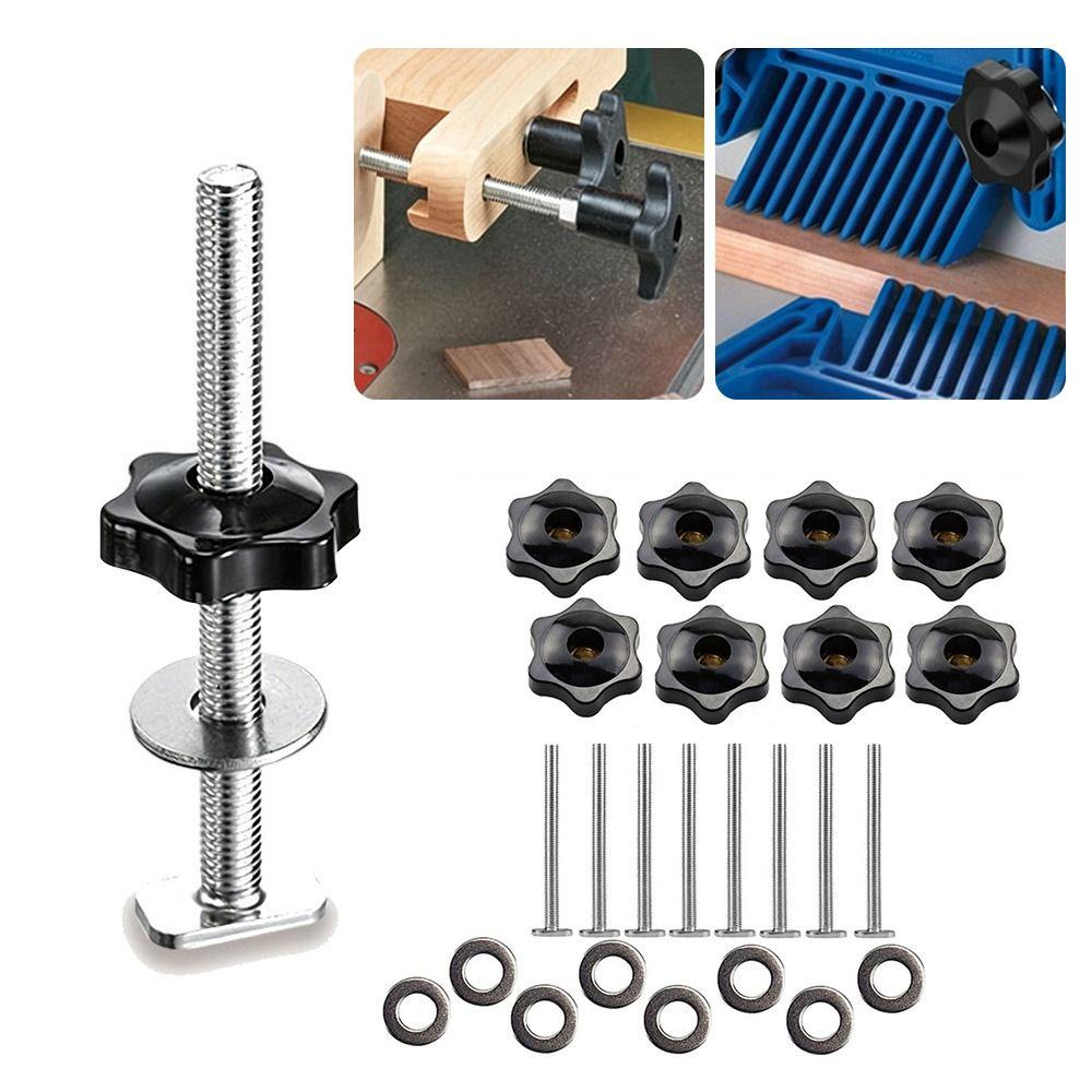 4pcs with Gasket T-Slot Bolts Galvanized Star Knobs Professional T Track Bolts T Track Accessories