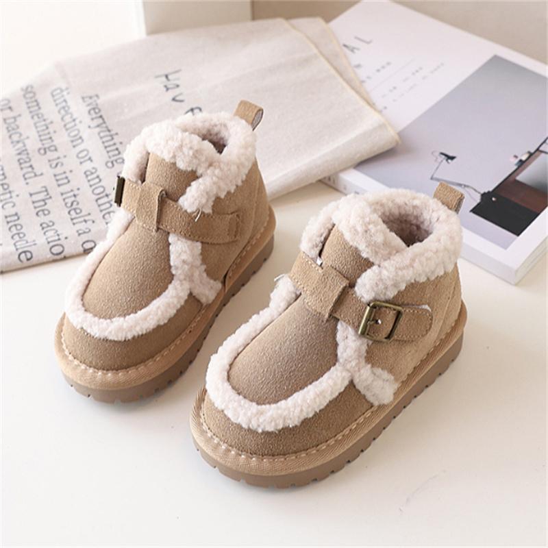 

Children s Snow Boots For Girls Leather Warm Plush Non-slip Toddler Kids Boys Boots EU 21-30 21 абрикосовый