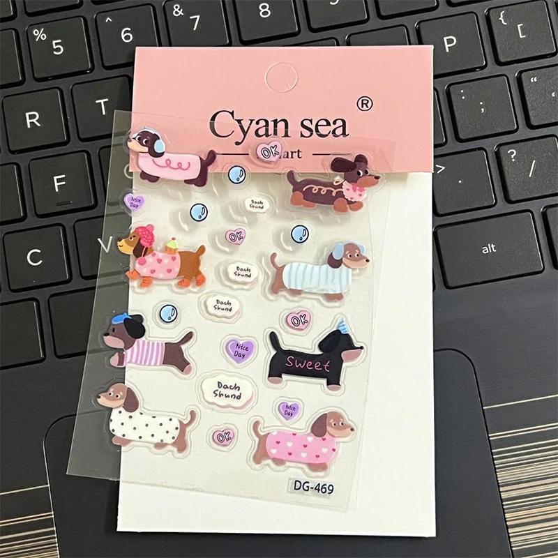 Cute Cartoon Dachshund 3D Jelly Stickers with Transparent Resin Gel Self-Adhesive Decoration for DIY Phone Cases Computers