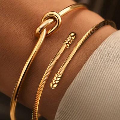 2pcs European & American Geometric Metal Bracelet, Men's & Hip Hop Style Fashion Cuff Bracelet