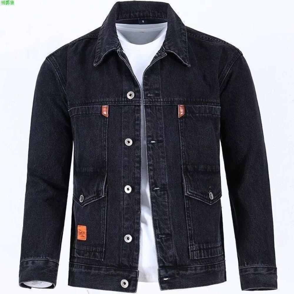 Spring splicing denim jacket men s denim jacket loose top M синий