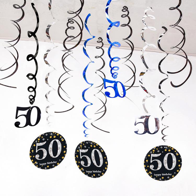 Birthday Party Spiral Hanging Decorations Set - 12 Pieces for 30th, 40th, 50th, 60th Celebrations