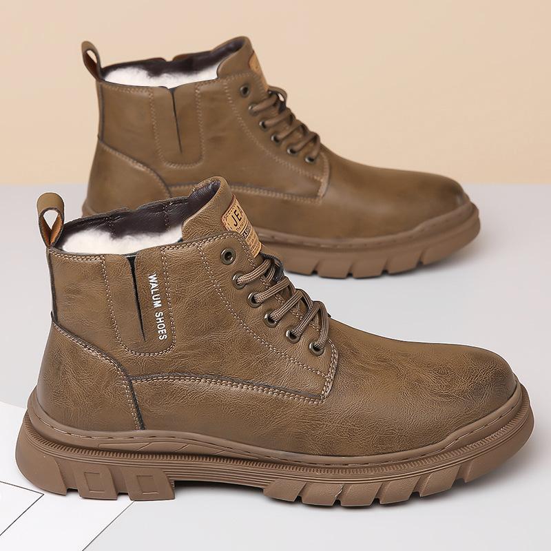 Autumn and Winter New Men's Big-headed Men's Cotton Shoes, Velvet Warm Fashion Tooling Boots, Martin Boots, Thickened Boots for Men