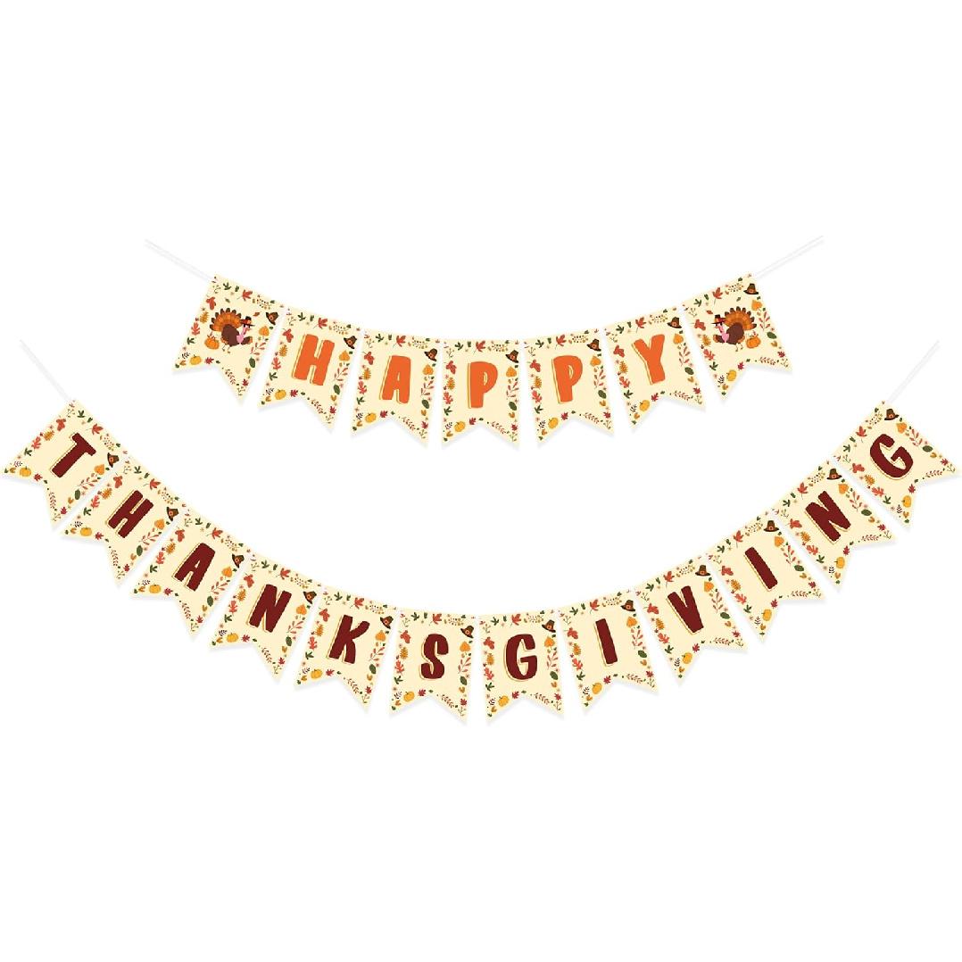 Uni Happy Thanksgiving Banner Fall Thanksgiving Decorations for Mantle Fireplace Fall Decor Pumpkin Turkey Bunting Sign for Indoor Outdoor Party