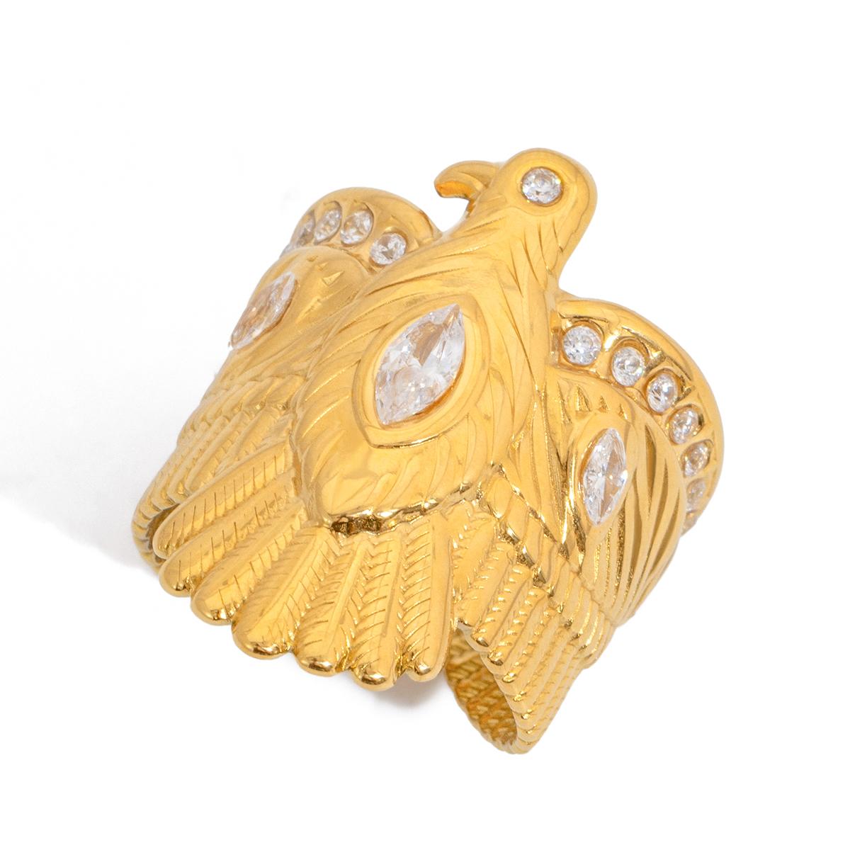 

Yori White Cubic Zircon Gold Color Eagle Open Ring For Women Pvd Stainless Steel Rust Proof Finger Jewelry Gift New