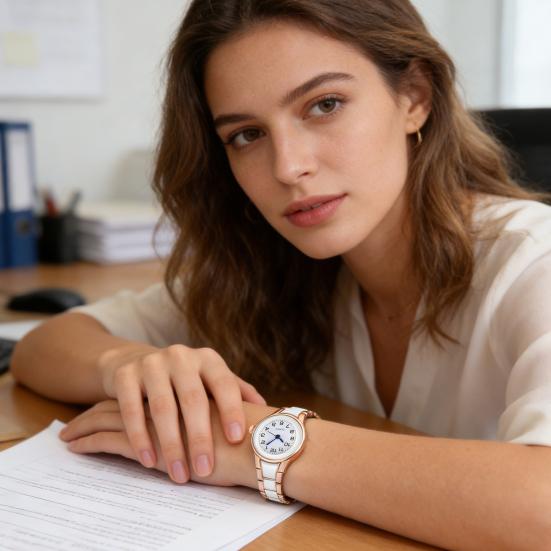 Ladies Quartz Watch Round Band Wristwatch Strap Analog Watch Contrasting Color Dial Slim Women Bracelet Gift