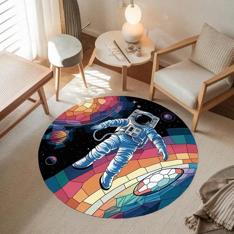 Astronaut Space Round Rug Illusion Galaxy Carpet with Planets and Stars Outer Space Area Rug for Modern Home Decoration  rugs