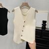 Summer French Retro Irregular Single-Breasted V-Neck Sleeveless Slim Knitted Vest For Women