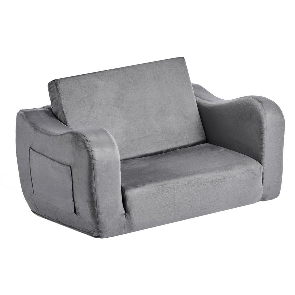2-in-1 Kids Sofa, Foldable Toddler Soft Couch with Armrests, Made of 28D Sponge & Short Pile, Convertible Toddler Chair To Lounger, Kid Couch Fold Out
