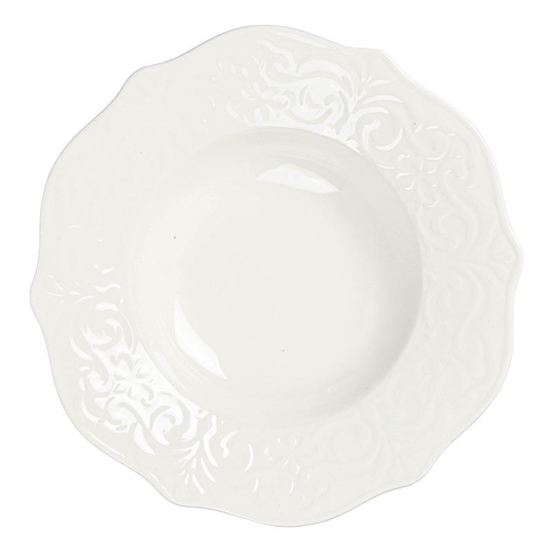 French Embossed Bowl Ceramic Pasta Bowl Home Restaurant Vegetable Bowl Salad Bowl Tableware Western Dessert Bowl