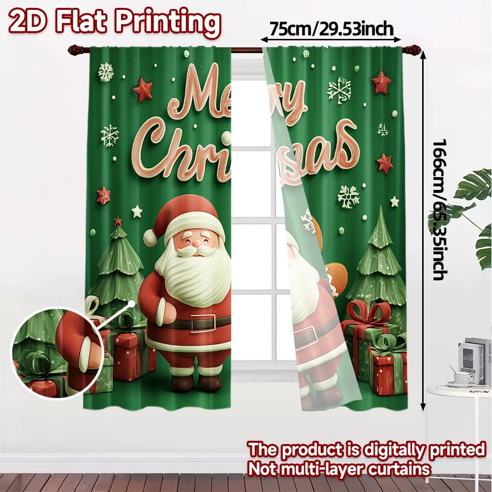 2D Flat Printing  JIT 2pcs   Curtains (Without Rod) Festive Cheer Fashionable Chic Curtains Machine Washable Fabric Curtains
