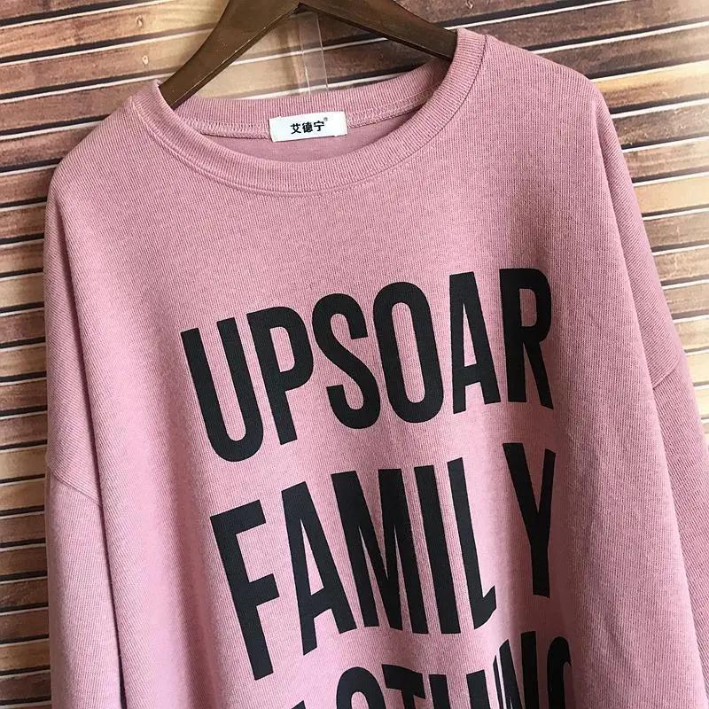 Frühling und Herbst Plus Size Damen Loose Pullover Mittellanges, dickes, langärmliges T-Shirt mit Buchstabendruck