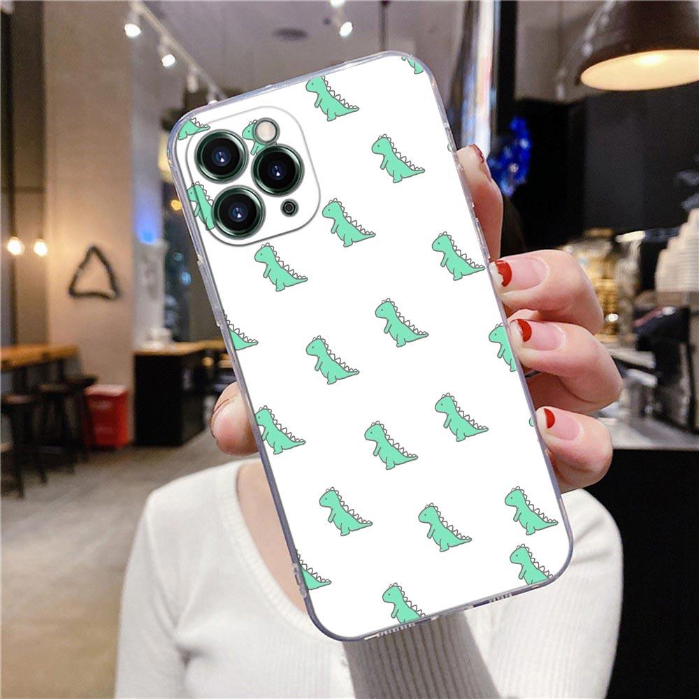 Transparent Phone Case For Apple iPhone 12 11 13 Pro Max Mini XS X XR 7 8 Plus SE 2020 Cases Cover Cute Cartoon Dinosaur Animal